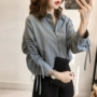 Mùa thu 2018 mới của phụ nữ Han Fan áo sơ mi dài tay nữ mỏng nhẹ giản dị chạm đáy áo sơ mi thủy triều cỡ lớn - Áo sơ mi dài tay sơ mi nữ đẹp
