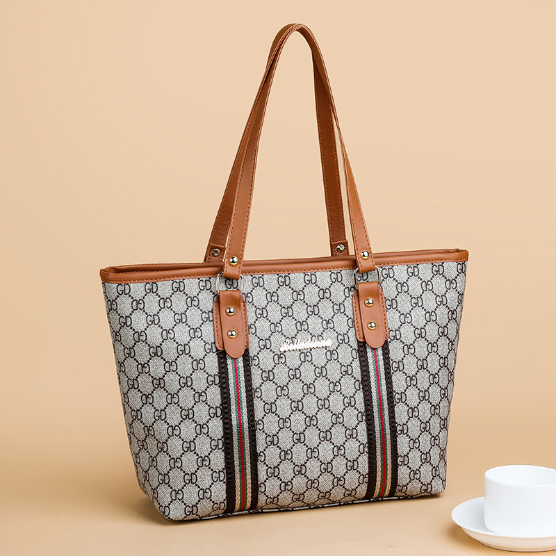 Light Brown Small2021 new pattern Female bag Color contrast stripe  Simplicity leisure time The single shoulder bag high-capacity fashion Versatile handbag
