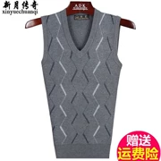 Áo len dệt kim nam trung niên cha tải vest len ​​trung niên vest xuân