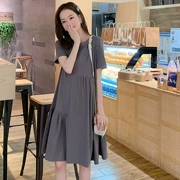 Áo bà bầu mùa hè 2019 Thời trang Hàn Quốc khâu lỏng cho bà bầu mặc váy dài cho bà bầu mùa hè - Áo thai sản