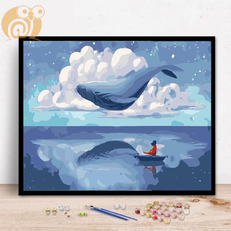 A038 - Girl And WhaleDigital oil painting diy fill Oil painting customized comic scenery character Color painting manual  Decorative painting