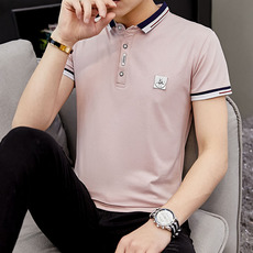 夏季韩版潮流男士翻领短袖T恤半袖净色体恤带领青年男装衣服6625#