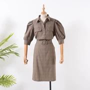 G 25 retro kẻ sọc cao eo dress nữ 2018 mùa thu mới phần dài Hồng Kông hương vị POLO áo váy