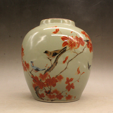 Горшок 促销清光绪粉彩枫叶紫边坛 古玩瓷器 古董摆件 做旧瓷器收藏