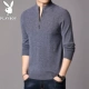 Playboy Men Winter Pure cardigan Tuổi trẻ Jacquard Nửa cao cổ đan áo len nam Zip Sweater - Áo len cổ tròn