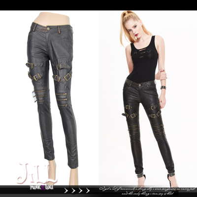 taobao agent 0 Jier o punk band wind imitation old metal brushing leather crossbone tight leather pants ROCK copper