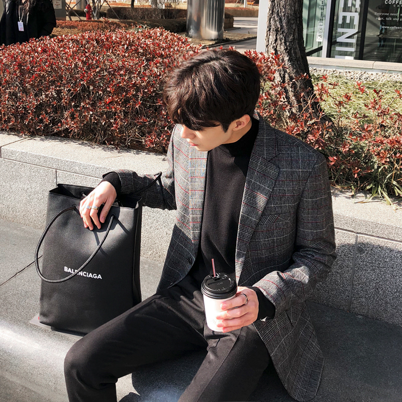 GreyMRCYC autumn man Danxi lattice suit Korean version trend leisure time handsome Blazer  teenagers loose coat tide