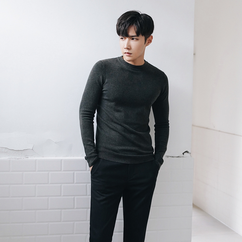 Dark Grey [Crew Neck]MRCYC man High collar sweater Korean version Self cultivation Condom Undershirt male tide Solid color Sweater