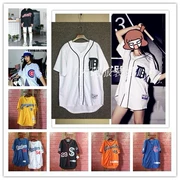 Đồng phục bóng chày châu Âu và châu Mỹ Yankees nhảy hip-hop đường phố Harajuku kích thước lớn nam và nữ người mẫu vài chiếc áo len ngắn tay mùa hè - Thể thao sau