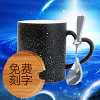 Черная чашка+крышка ложка+простая подарочная коробка