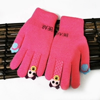 Большие флисовые красные перчатки, с медвежатами