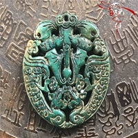 Ming và Qing triều đại chiến tranh treo cổ cao ngọc bích miếng cũ 岫 y khô màu xanh lá cây ngọc cổ ngọc bích ngọc bích mặt dây chuyền cổ Fu Yu cẩm thạch sơn thủy