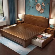 Giường gỗ nguyên khối 1,8m lưu trữ đôi Hiện đại tối giản Trung Quốc 1.2 1.35 1.5 m giường đơn phòng ngủ chính - Giường