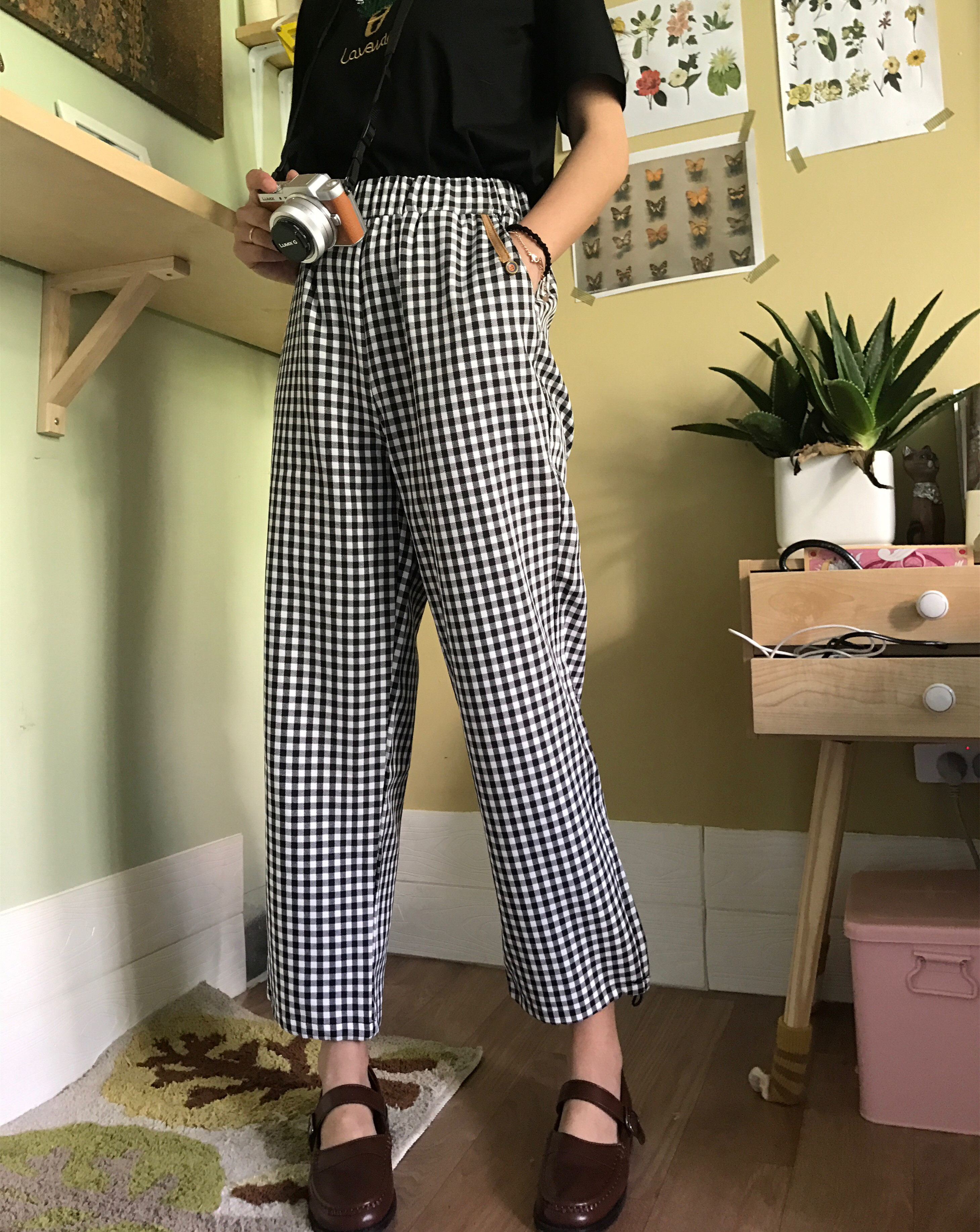 1968# 2018夏季学生格子九分裤直筒裤女宽松休闲裤子口袋中长款