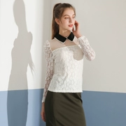 Wei ◆ loạt màu xanh mùa thu của phụ nữ thương hiệu giảm giá cửa hàng kéo ra khỏi tủ hai lớp cổ áo quan điểm ren áo thun voan