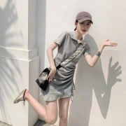 Tide thương hiệu trạm châu Âu 2019 mới cho nữ nhỏ tươi đơn giản retro hoa chuông váy Sen ngọt ngào mùa hè - Váy eo cao