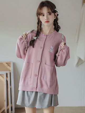 韓系学院風かわいい刺繍シンプルでゆったりした長袖肩落としスリーブコート雰囲気トップスレディース秋新作