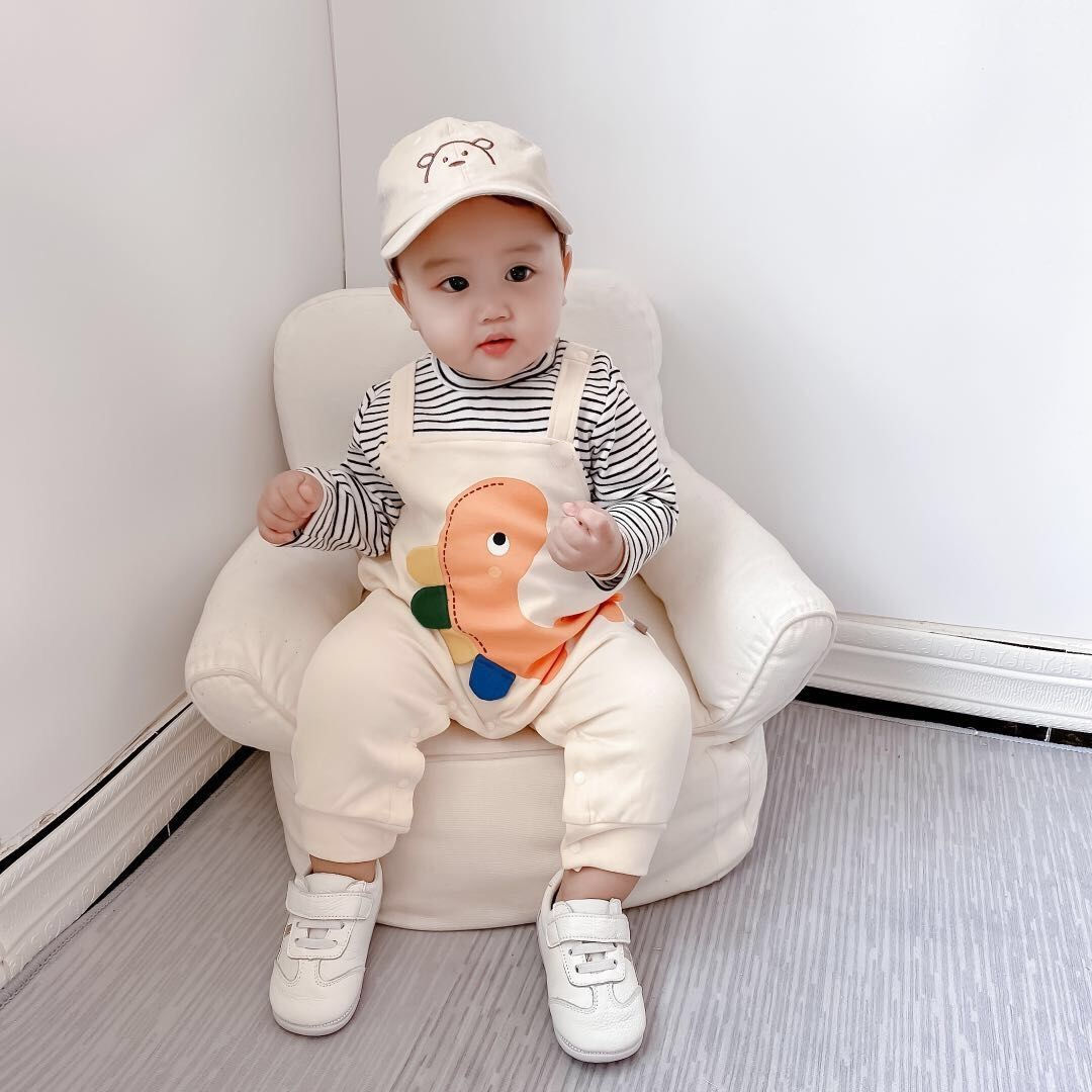 Two Fake Orange Dinosaurs & One Piece Suitbaby one-piece garment pure cotton summer newborn Long sleeve men and women baby Cartoon Ha Yi spring and autumn child clothes Climbing suit