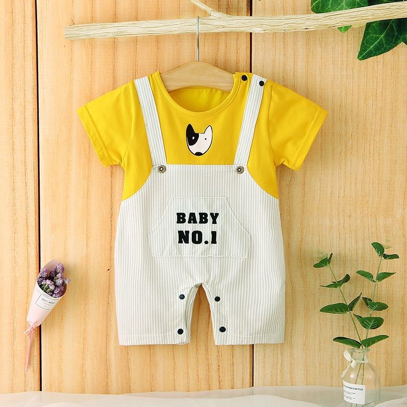 Carrying Dog Short Sleeve [Yellow]baby one-piece garment pure cotton summer newborn Long sleeve men and women baby Cartoon Ha Yi spring and autumn child clothes Climbing suit