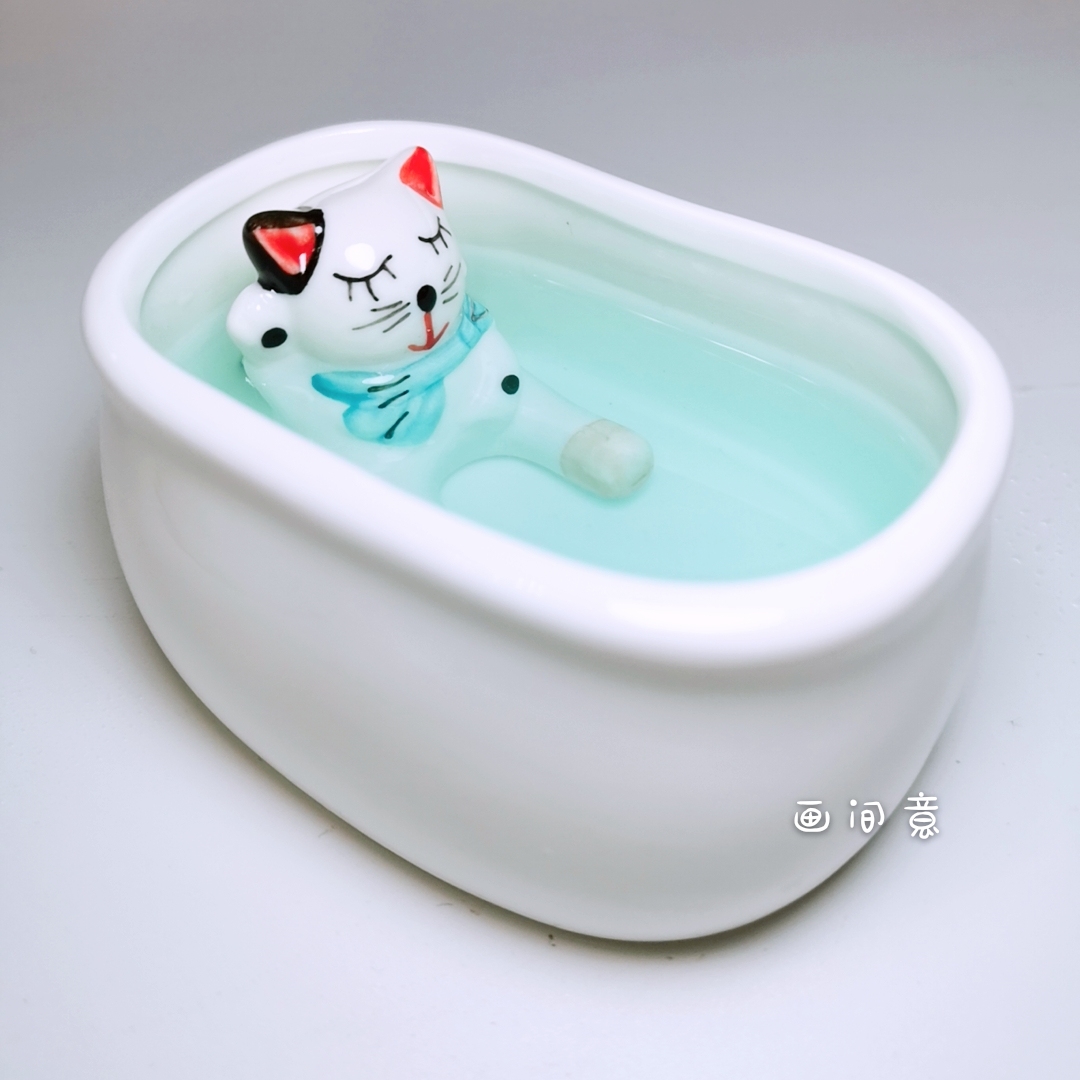 Bath Pen Wash (Very Small) 10 * 6 * 5Cm + CatWatercolor Palette ceramics Oil Painting Traditional Chinese painting Painting pigment white Porcelain rectangle Three grid disc rose Palette