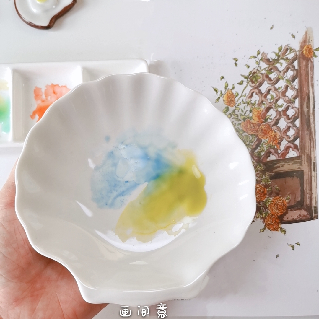 Large Shell Dish & About 14.5Cm In Diameter WhiteWatercolor Palette ceramics Oil Painting Traditional Chinese painting Painting pigment white Porcelain rectangle Three grid disc rose Palette