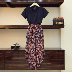 Mori cô gái Hồng Kông hương vị thiết lập 2018 mùa hè mới cẩn thận máy V-Cổ tuổi T-Shirt kỳ nghỉ gió in voan quần