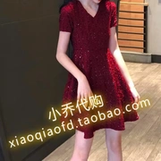 Phụ nữ retro nhỏ màu đỏ váy 2019 mới mùa hè trang trí cơ thể khí chất thanh lịch váy fluffy váy - Váy eo cao