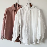Quần áo mùa thu Aideli 2019 mới đơn giản, màu trơn dài tay áo cotton nữ giảm béo áo sơ mi nữ - Áo sơ mi dài tay