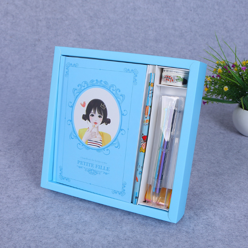 Sky Blue Gift Boxoriginality Simplicity Internet celebrity Gift box notebook Stationery lovely Notepad thick Cartoon Hand book student day Return a gift