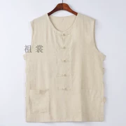 Cotton và vải lanh truyền thống nam Trung Quốc vest mồ hôi vest Ma Hao mùa hè ông già áo len vai áo Trung Quốc phong cách nút khóa vải lanh