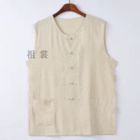 Cotton và vải lanh truyền thống nam Trung Quốc vest mồ hôi vest Ma Hao mùa hè ông già áo len vai áo Trung Quốc phong cách nút khóa vải lanh áo thể thao