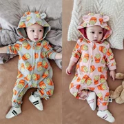 Bộ đồ mùa thu và mùa đông cho bé gái 0-1 tuổi Quần áo trẻ em nữ ấm áp ra khỏi quần áo quần áo lưới Cáp Nhĩ Tân đỏ