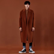 Phiên bản Hàn Quốc của áo gió cashmere nam siêu dài qua đầu gối áo khoác len nam cỡ lớn