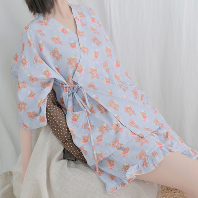 七了个三 日式和风睡衣甜点可爱小熊舒适透气可爱家居服两件套-淘宝网