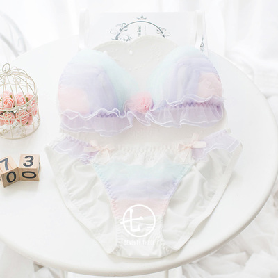 1件包邮 日系无钢圈蕾丝甜美渐变软妹三角杯少女舒适文胸套装-淘宝网
