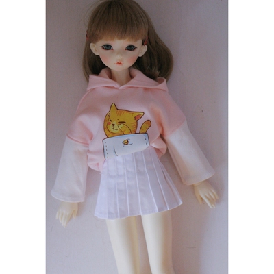 taobao agent Doll, clothing, sweatshirt with hood, cute pleated skirt, new collection, long sleeve