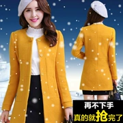 Mùa thu đông 2018 của phụ nữ phiên bản Hàn Quốc mới của áo khoác len dày ấm áp Áo khoác len cổ tròn dài - Trung bình và dài Coat