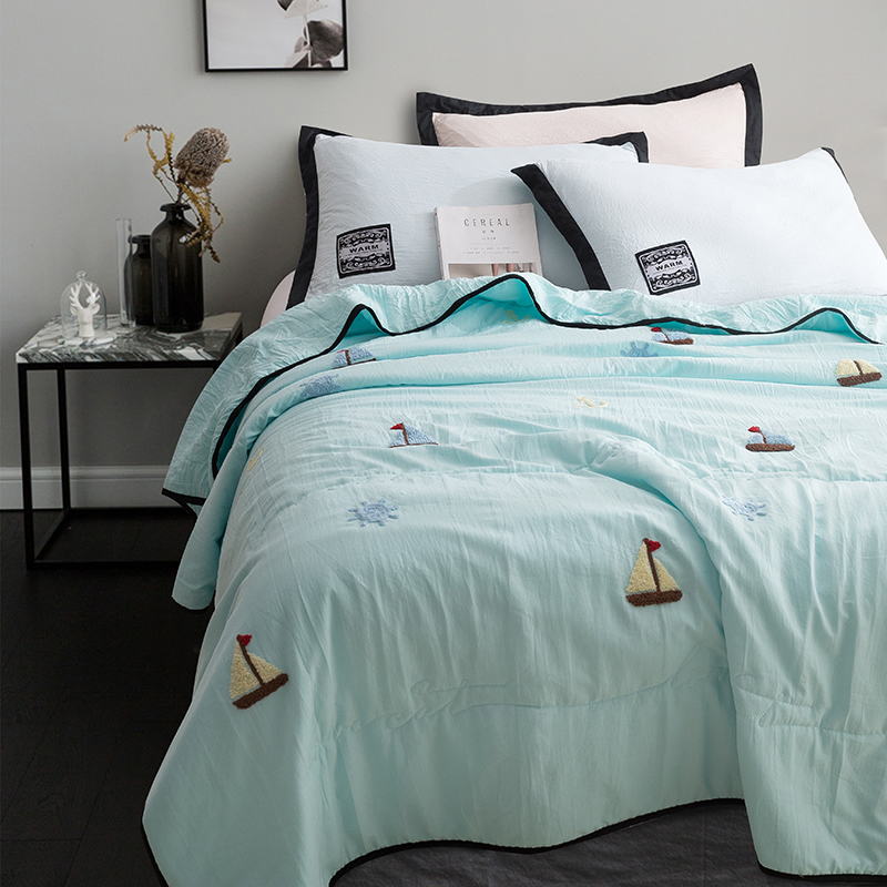 Xi. Ship. Blueins Sleep naked Washed cotton Cotton Summer quilt summer quilt Summer quilt washable  Simplicity Single double summer Thin quilt