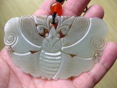 Украшения на шею 老和田青玉蝴蝶挂饰 真品古玩古董 清代古玉手把件收藏