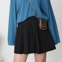 Черная мини-юбка, модная демисезонная юбка в складку, высокая талия, А-силуэт, 2020