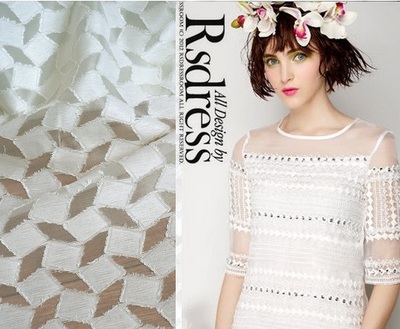 taobao agent Outer single new fabric chiffon European roots gauze creamy white square embroidery lace cloth material