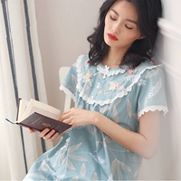 Đồ ngủ mùa hè cotton ngắn tay áo ngủ nữ dệt vải cotton mỏng phần lớn kích thước lỏng cotton đầm dịch vụ nhà - Đêm đầm váy ngủ sexy