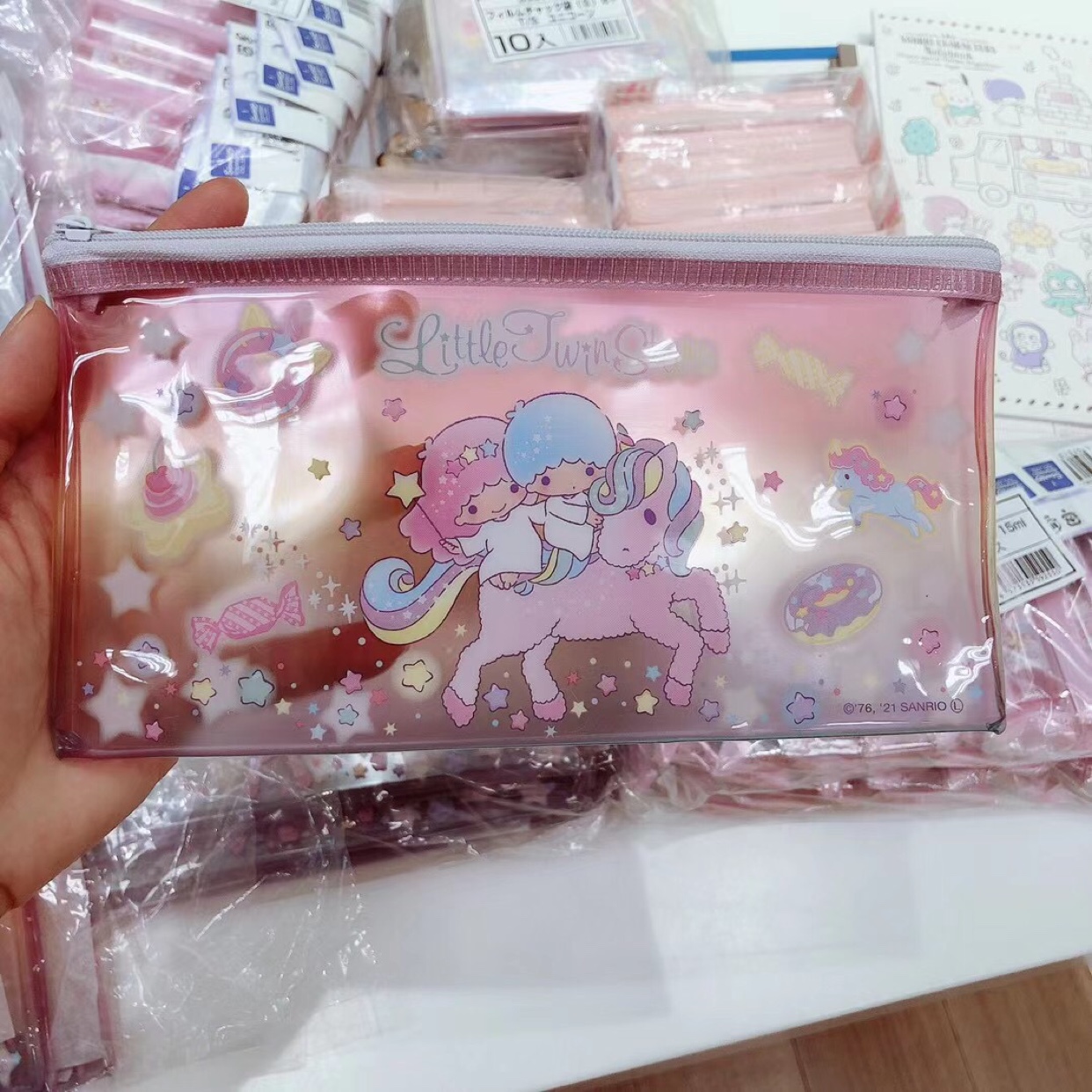 New Gemini (In Stock)goods in stock Japan Sanrio melody Cinnamoroll  kitty Pencil case Bright powder transparent Make up Utility bag Storage bag