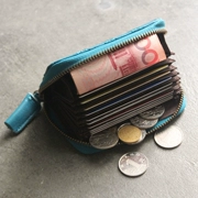 Túi đựng thẻ da organ nữ siêu mỏng dễ thương vị trí thẻ hình thoi dây kéo lớp đầu tiên ví da ví tiền Hàn Quốc