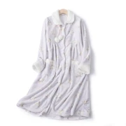 [Flannel nightdress] mùa thu và mùa đông nữ dễ thương mèo tai thỏ nhà váy dài dịch vụ nhà san hô nhung đồ ngủ phía bắc