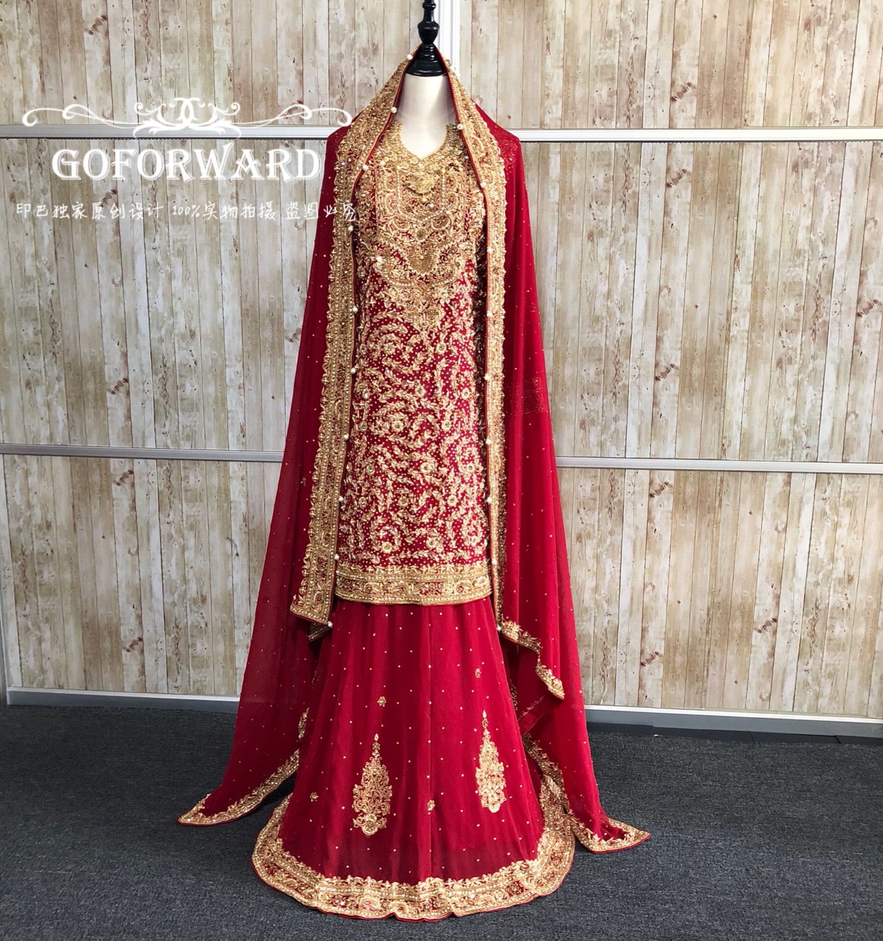 Imported Pakistan's pure handmade wedding dress national style back marriage dress Muslim bride Islamic dress original