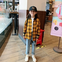 Quần áo trẻ em MIKA 2019 mùa thu mới phiên bản Hàn Quốc của các chàng trai lớn và nữ sinh đại học áo sơ mi kẻ sọc thêu - Áo sơ mi áo bé gái