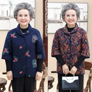 Phụ nữ trung niên mùa thu và mùa đông áo vest có kích thước lớn tay áo của mẹ in áo cotton 60-70 tuổi