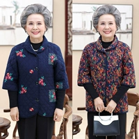 Phụ nữ trung niên mùa thu và mùa đông áo vest có kích thước lớn tay áo của mẹ in áo cotton 60-70 tuổi áo sơ mi nữ trung niên