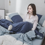 Bộ khăn trải giường bằng vải bông cotton bốn mảnh kiểu Nhật Bản bông 笠 1,8 m giường đôi ba màu nối bông